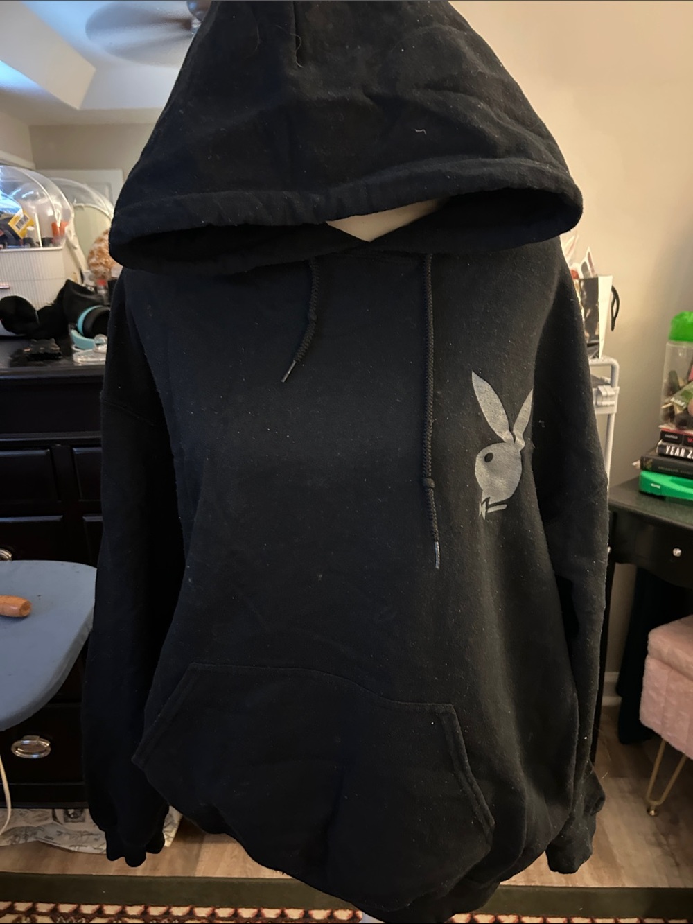 PLAYBOY Black Hoodie with Gray Bunny Emblem